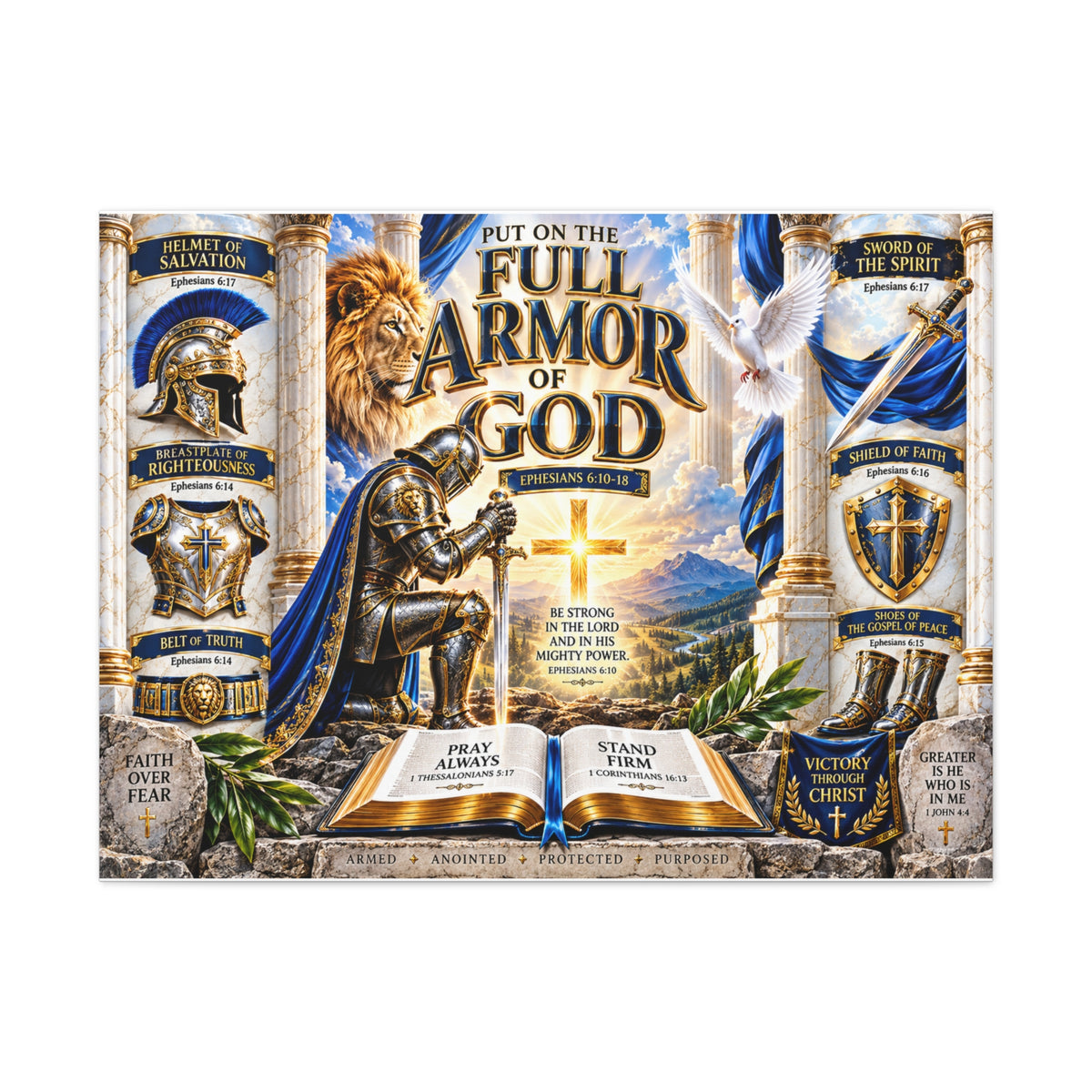 Full Armor of God Canvas Wall Art — Christian Faith Inspirational Scripture Print