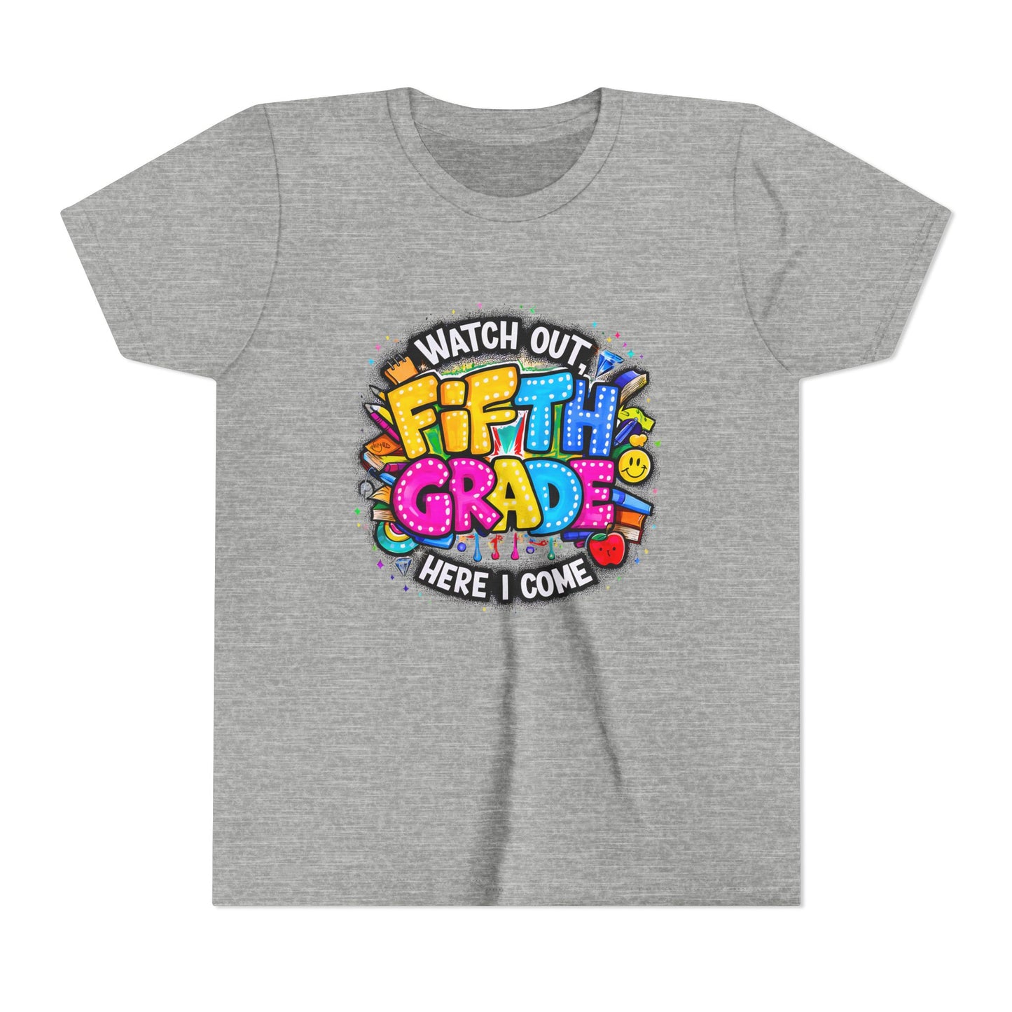Fifth Grade T‑Shirt for Kids - "Watch Out Fifth Grade Here I Come" Back-to-School Tee
