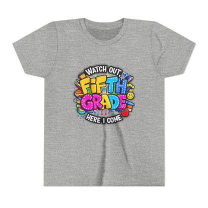 Fifth Grade T‑Shirt for Kids - "Watch Out Fifth Grade Here I Come" Back-to-School Tee