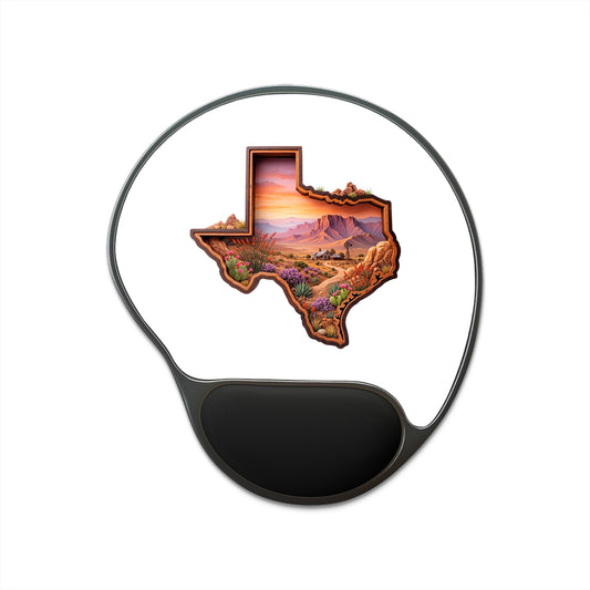 Texas Landscape Mouse Pad with Wrist Rest — Sunset Desert State Shape