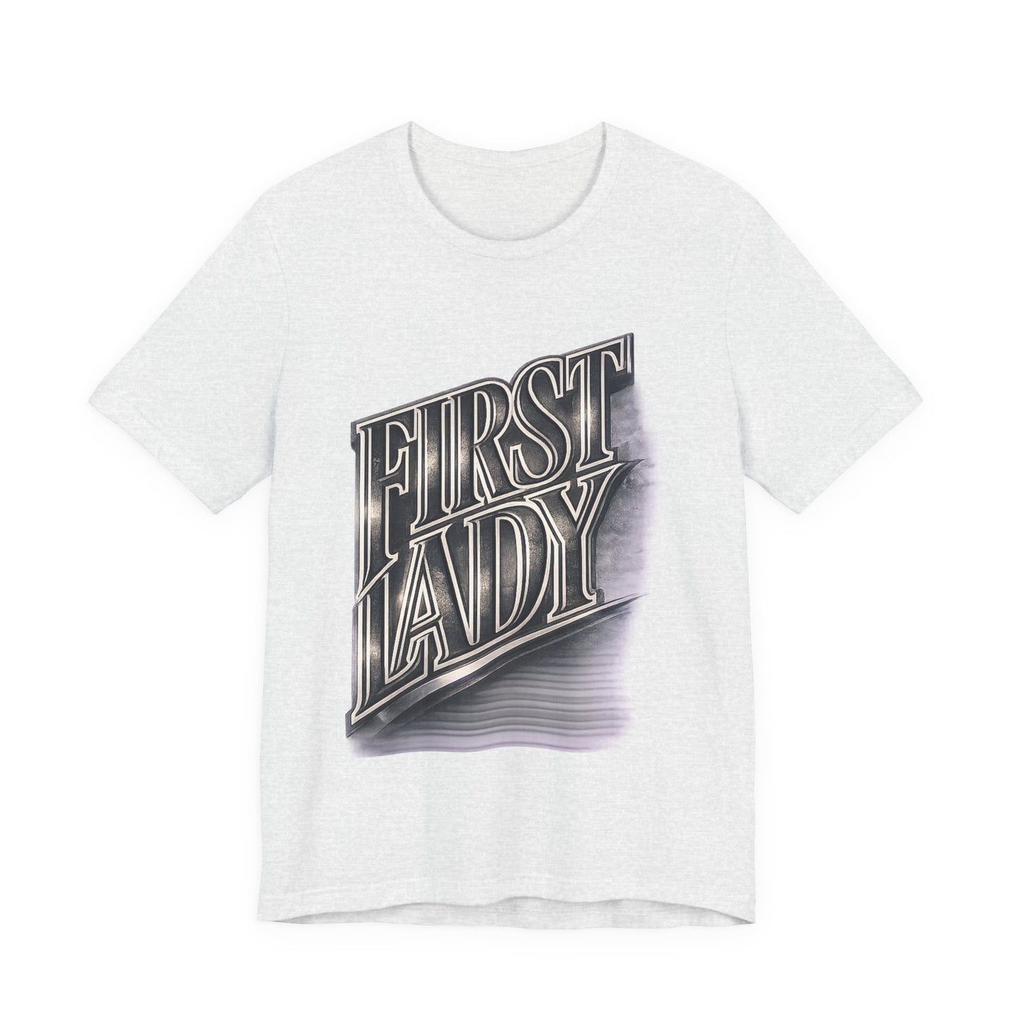 First Lady Graphic Tee — Retro Metallic Script Short Sleeve Shirt