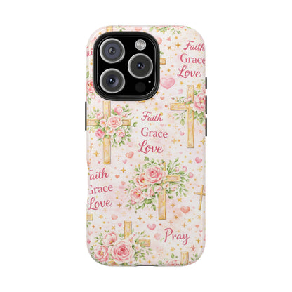 Faith Grace Love Cross Phone Case | Christian Floral iPhone Case