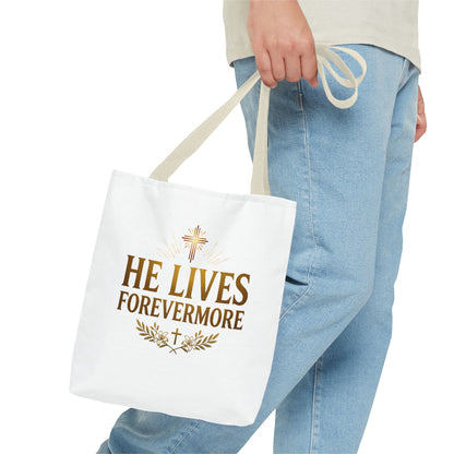 He Lives Forevermore Tote Bag – Christian Faith Cross Easter Canvas Tote
