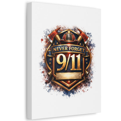 9/11 Never Forget Canvas Print — Firefighter Tribute Stretched Wall Art
