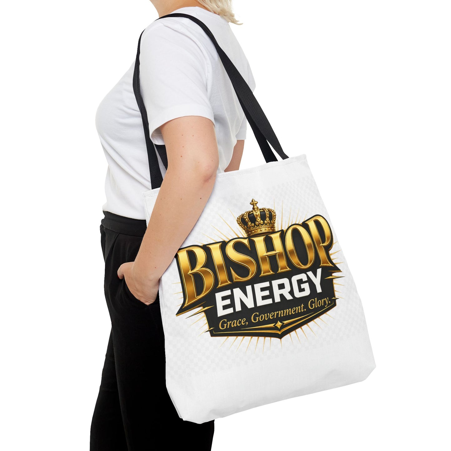 Bishop Energy Tote Bag — Gold Crown Logo Tote for Church Leaders & Faith Events