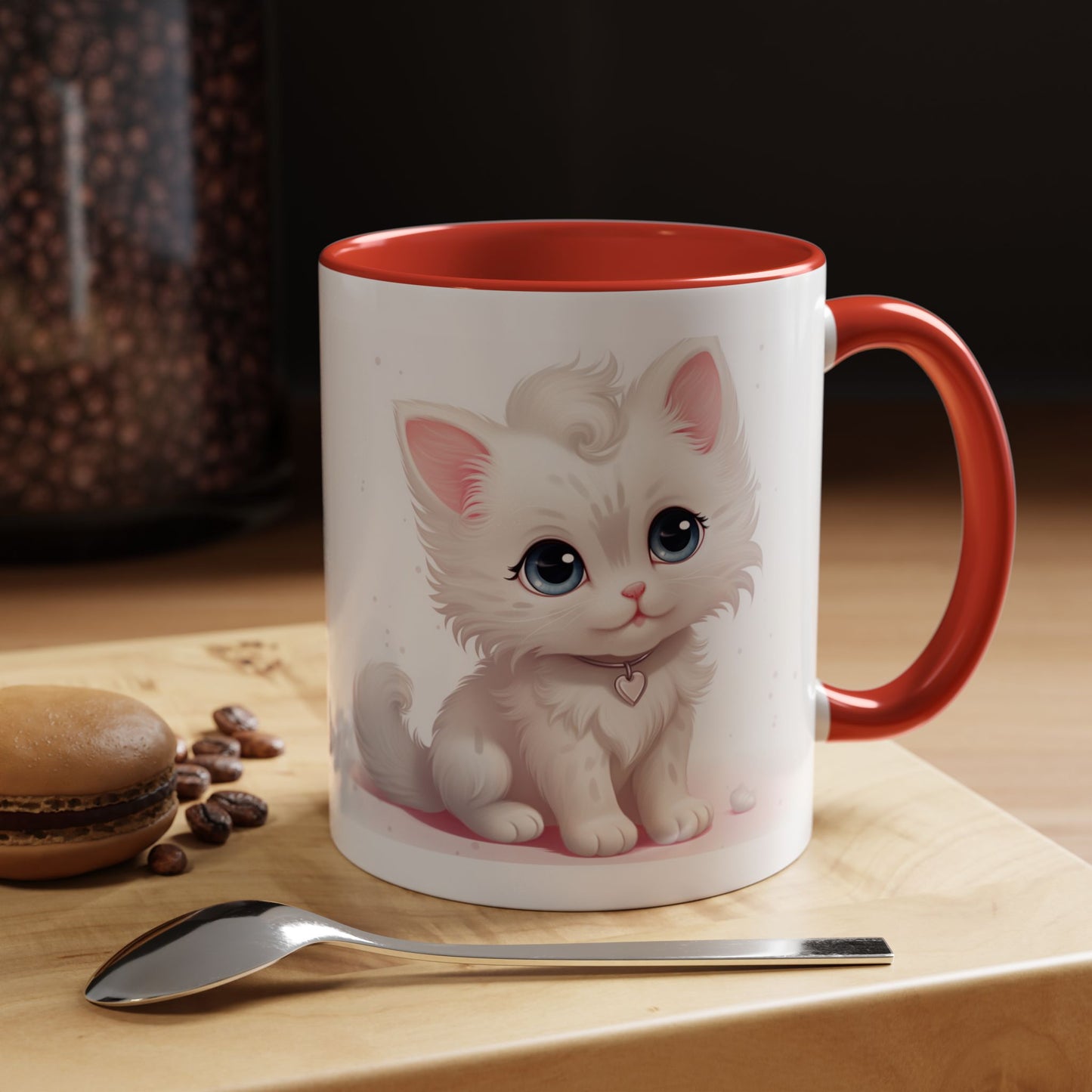 Cute White Kitten Accent Coffee Mug — 11/15oz Cat Lover Gift