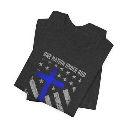 Blessed Are the Peacemakers T‑Shirt — Thin Blue Line Cross, "One Nation Under God" Patriotic Police Tee