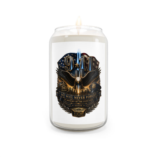 9/11 Tribute Soy Candle — "We Will Never Forget" Memorial Scented Candle (13.75oz)