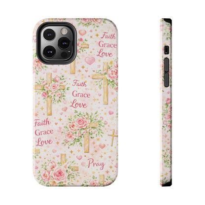 Faith Grace Love Cross Phone Case | Christian Floral iPhone Case