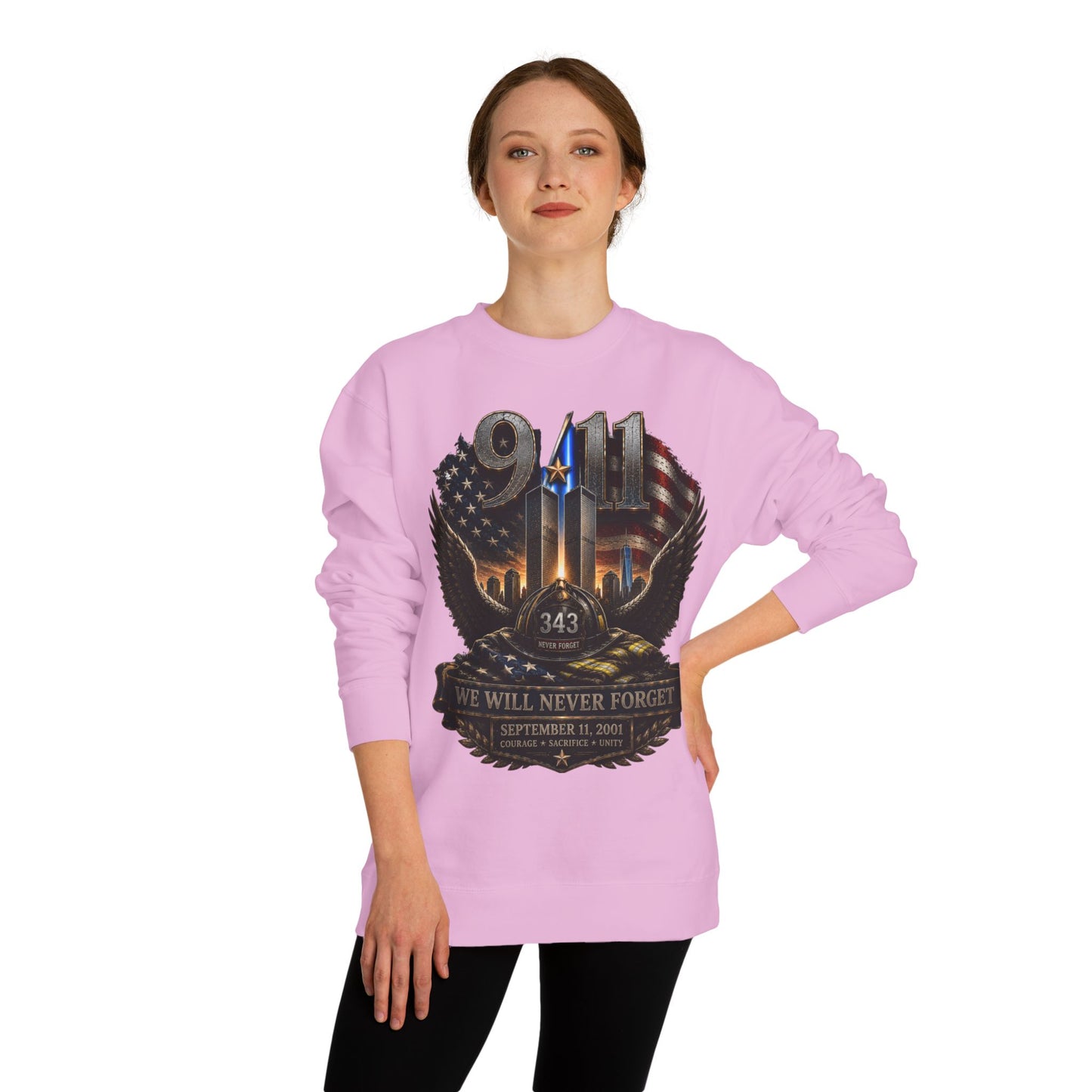 9/11 We Will Never Forget Crewneck Sweatshirt – Memorial Tribute