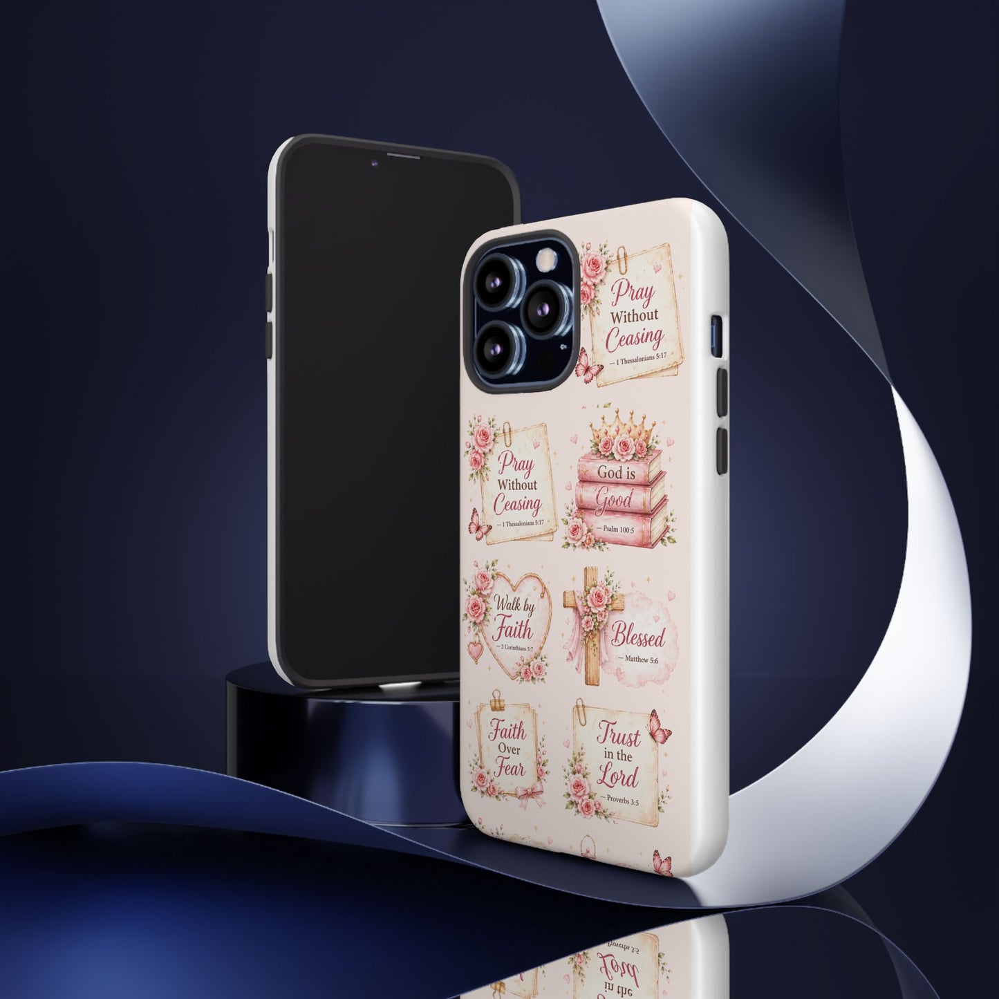 Christian Floral Phone Case — "Pray Without Ceasing" Faith Cross Design