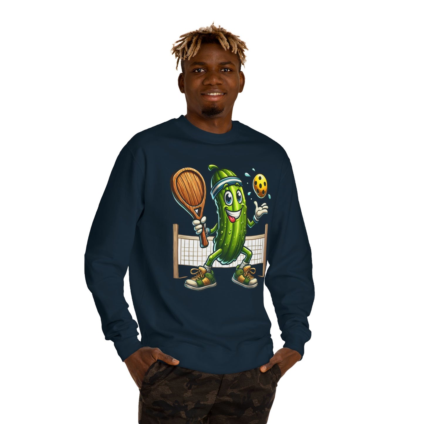 Pickle Pickleball Crewneck Sweatshirt — Cute Pickle Playing Pickleball Graphic