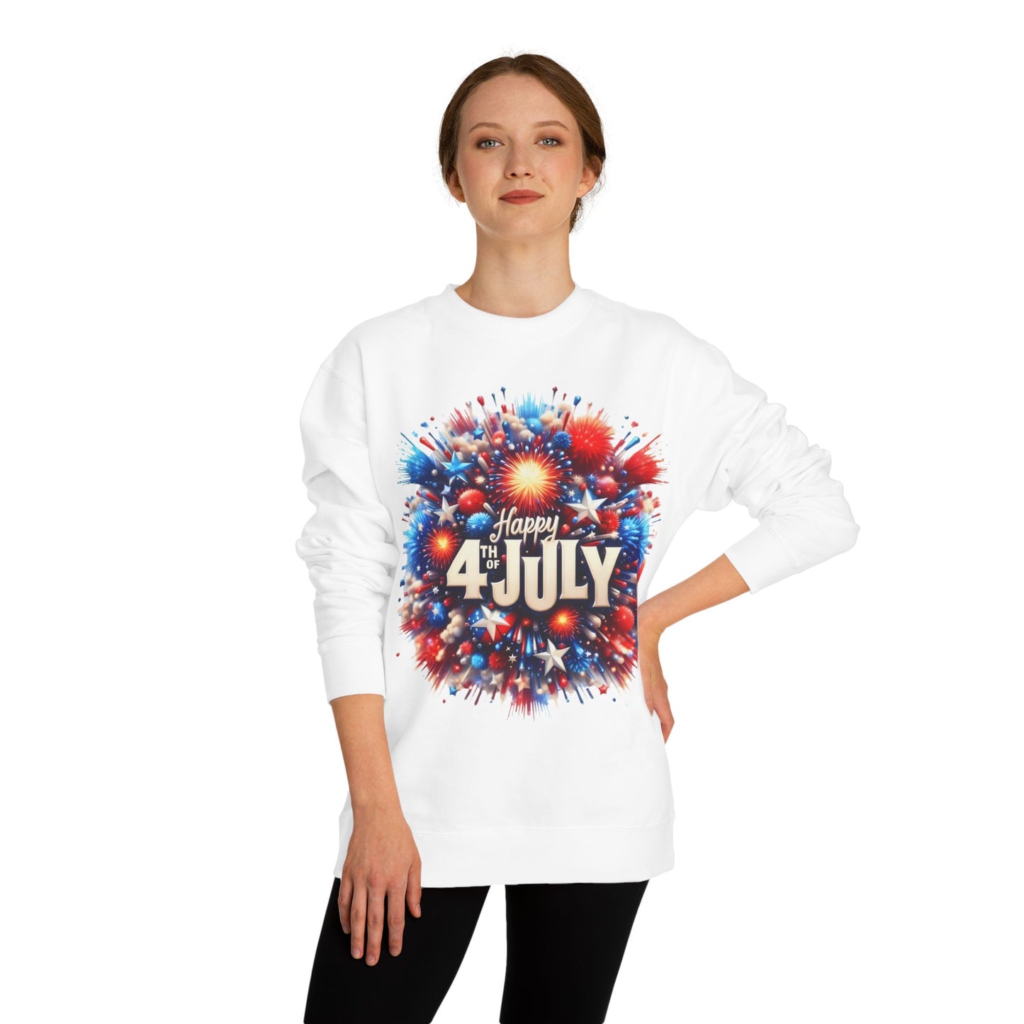 4th of July Fireworks Sweatshirt — "Happy 4th of July" Patriotic Crewneck