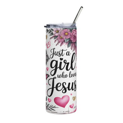 Who Loves Jesus Floral Cross Stainless Steel Tumbler 20oz Christian Travel Mug