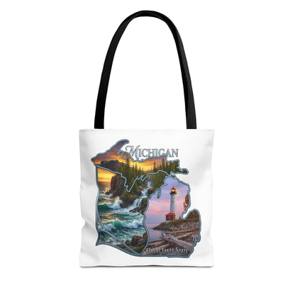 Michigan Lighthouse Tote Bag — Great Lakes Scenic State Travel Tote