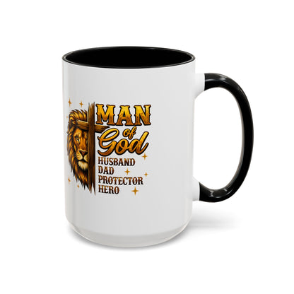 Man of God Lion Coffee Mug — 'Man of God' Religious Gift for Husband, Dad, Protector