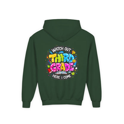 Third Grade Hoodie — "Watch Out Third Grade Here I Come" Kids Back-to-School Sweatshirt