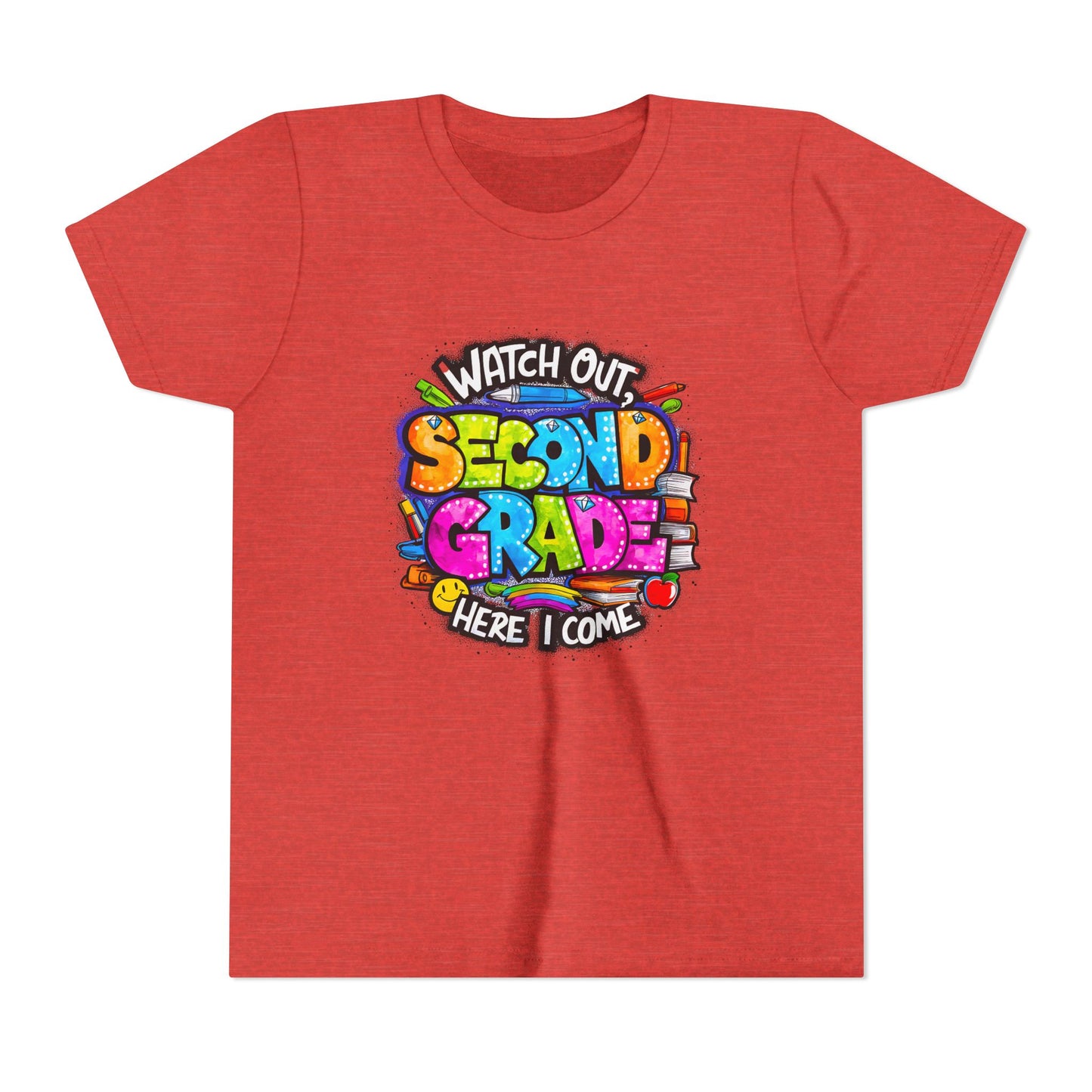 Second Grade Kids Tee - "Watch Out Second Grade Here I Come" Colorful Back-to-School Shirt