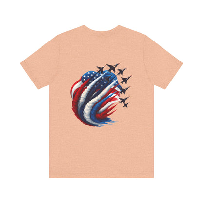 Patriotic Jet Flyover T-Shirt — American Flag Smoke Trail Tee