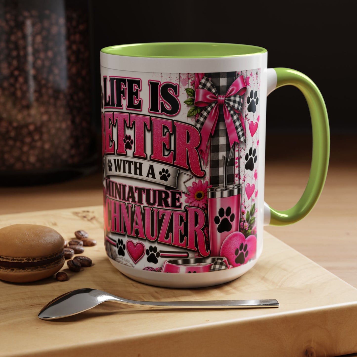 Life Is Better With A Miniature Schnauzer Accent Coffee Mug — Pink Paw Print Dog Lover Gift (11/15oz)