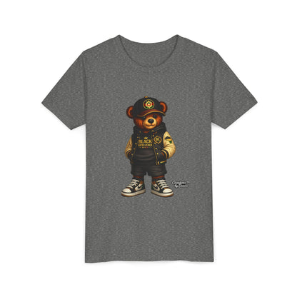 Youth Tee — Streetwear Teddy Bear Graphic (Black Varsity)