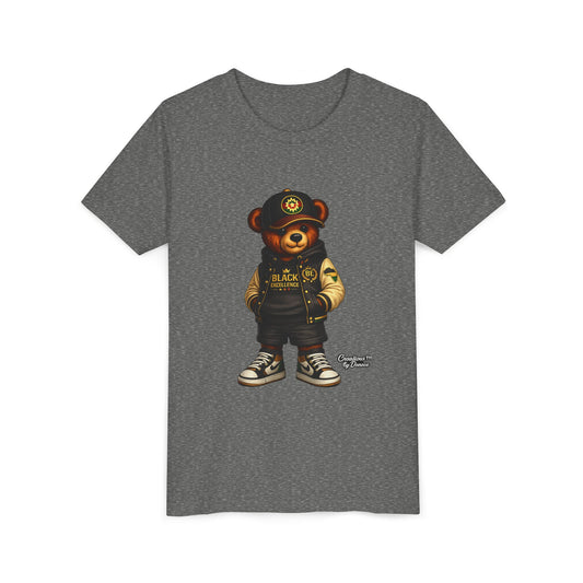 Youth Tee — Streetwear Teddy Bear Graphic (Black Varsity)