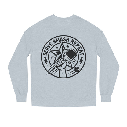Serve Smash Repeat Crewneck Sweatshirt — Pickleball Player Graphic