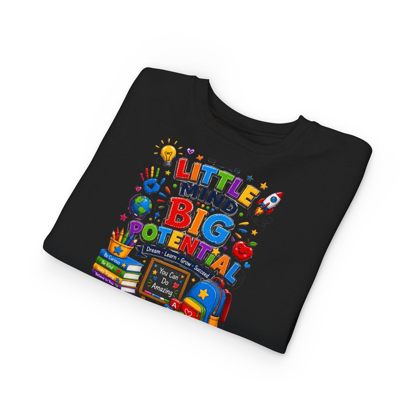 Toddler Sweatshirt — "Little Mind Big Potential" Back-to-School Kids Crewneck
