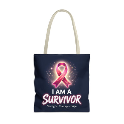 Survivor Ribbon Tote Bag — "I Am A Survivor" Breast Cancer Awareness Tote