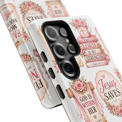 Faith Phone Case — 'Jesus Saves' Floral Christian Scripture iPhone Case