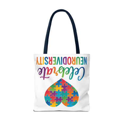 Celebrate Neurodiversity Tote Bag – Rainbow Puzzle Heart Awareness Tote