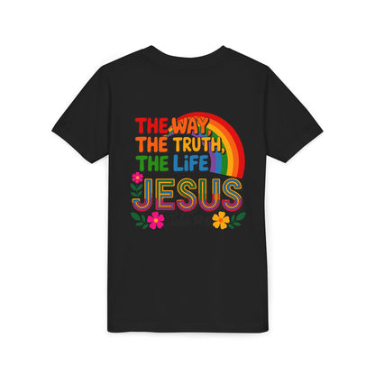 Youth Tee — "The Way, The Truth, The Life" Jesus John 14:6 Rainbow Christian Shirt
