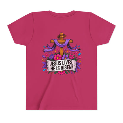 Youth Tee — "Jesus Lives, He Is Risen!" Easter Christian Tee