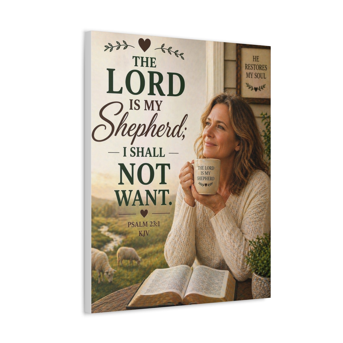 Stretched Canvas - "The Lord Is My Shepherd" Psalm 23:1 Inspirational Christian Wall Art