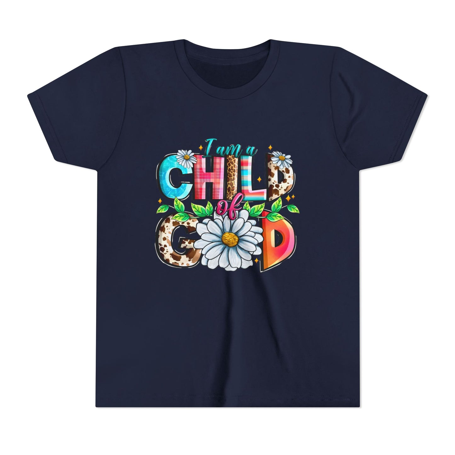 Youth Tee — "I Am a Child of God" Floral Christian Graphic