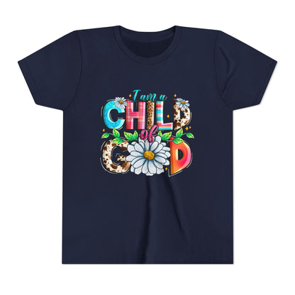 Youth Tee — "I Am a Child of God" Floral Christian Graphic