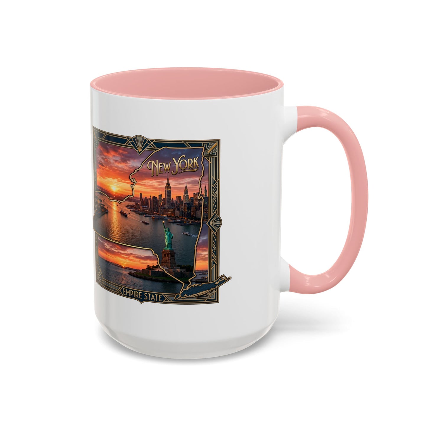 New York Skyline Accent Coffee Mug — Empire State Sunset Scene (11/15oz)