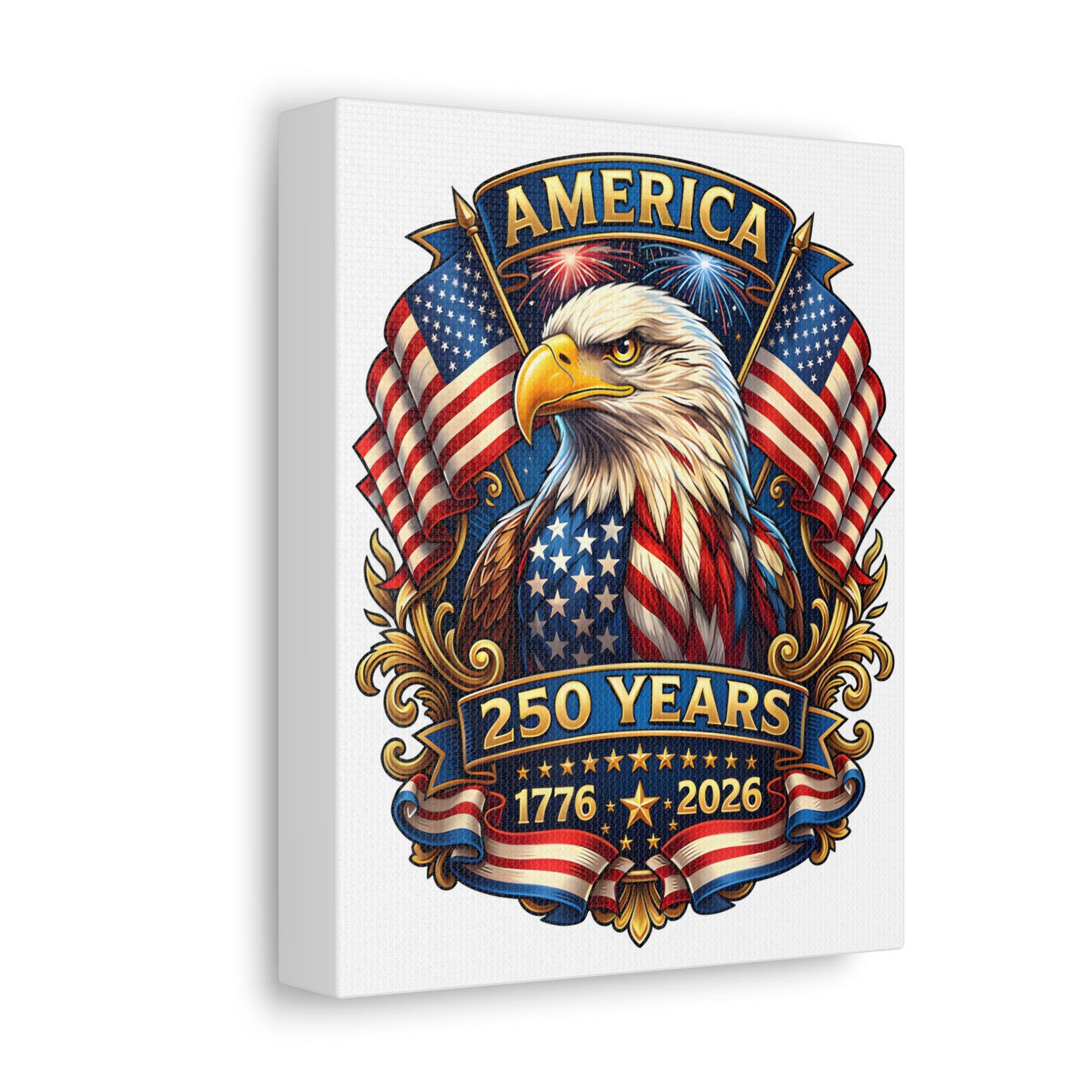 America 250 Years Eagle Stretched Canvas — Patriotic 1776-2026 Anniversary Wall Art