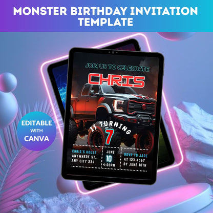 Monster Birthday Invitation Template | Editable Kids Monster Party Digital Invite