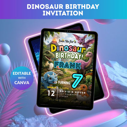 Dinosaur Birthday Invitation | Editable Dino Party Digital Invite Template Product Description
