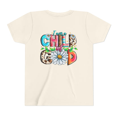 Youth Tee — "I Am a Child of God" Floral Christian Graphic