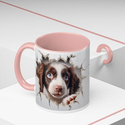 Puppy Peeking Accent Coffee Mug (11/15oz) — Cute Dog Tear-Through Design
