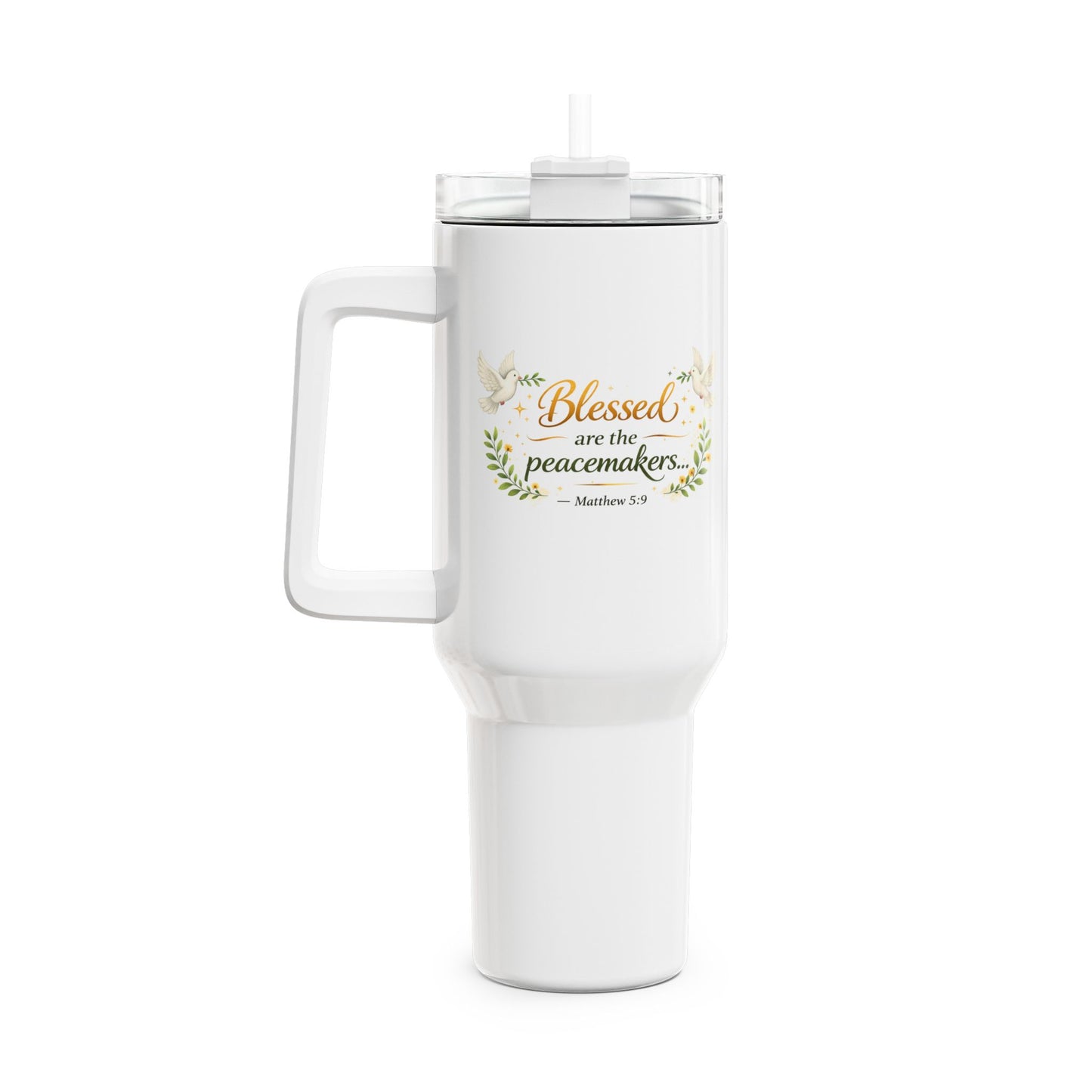 Tumbler — “Blessed Are the Peacemakers” 40oz Floral Scripture Travel Mug