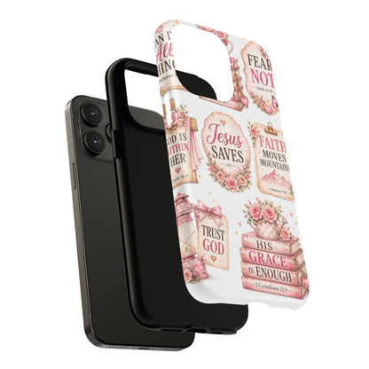 Christian Faith iPhone Tough Magnetic Case — 'Jesus Saves' Floral Scripture Design (Fear Not, Faith Moves Mountains)