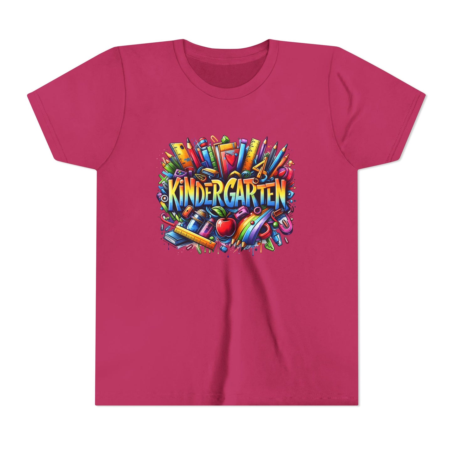 Kindergarten Colorful School Supplies Youth Tee — Back-to-School Kids T-Shirt