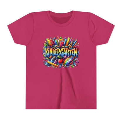 Kindergarten Colorful School Supplies Youth Tee — Back-to-School Kids T-Shirt