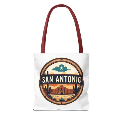 San Antonio Vintage Badge Tote Bag — Retro Texas Travel Market Tote