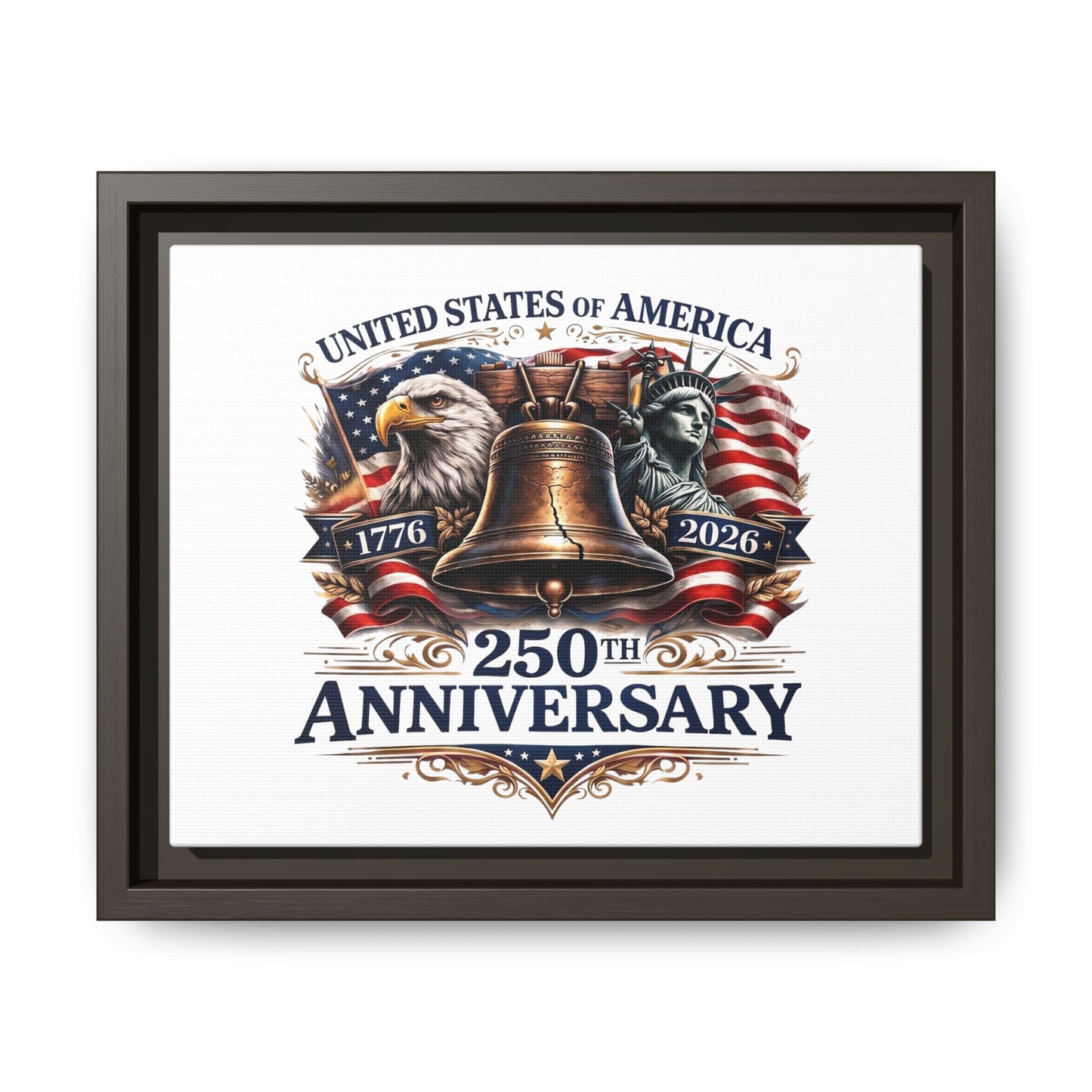 250th Anniversary Framed Canvas - United States of America Patriotic Liberty Bell Print