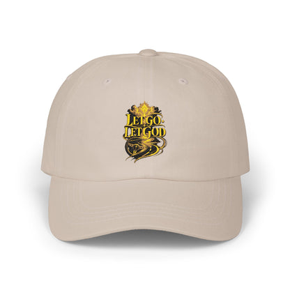 Dad Cap — Retro Gold 'Let Go Let God' Script Embroidery