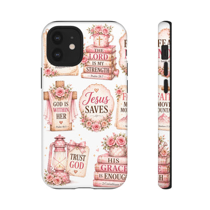 Faith Phone Case — 'Jesus Saves' Floral Christian Scripture iPhone Case